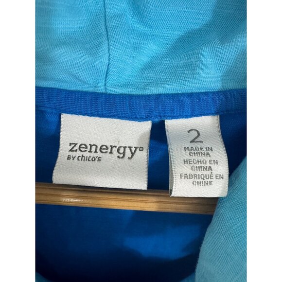 Chico's Size 2 = Large/12 ZENERGY BLUE COLORBLOCK‎ SHIFT DRESS W/POCKETS Summer - Picture 7 of 10